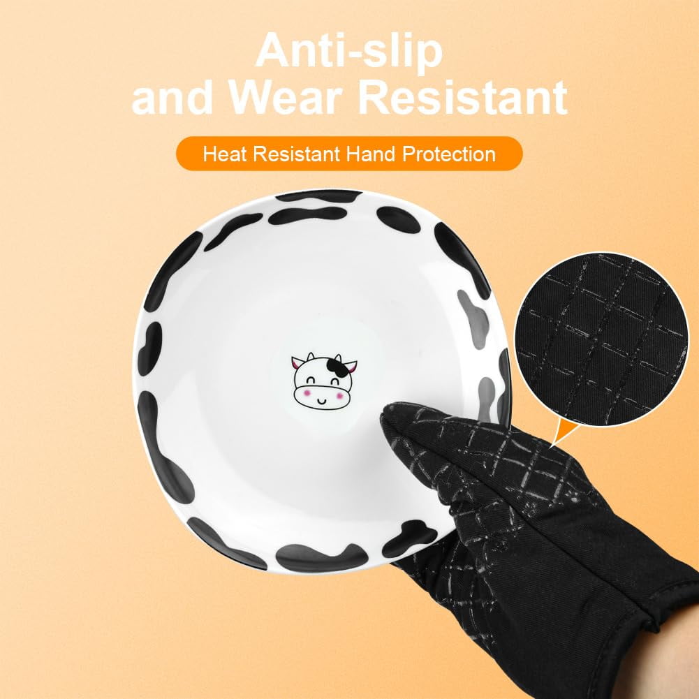 ZOUYUE Silicone Pot Holders and Oven Mitts Sets Kitchen Gloves Heat-Resistant Non-Slip for Baking Cooking Black 4 Pieces